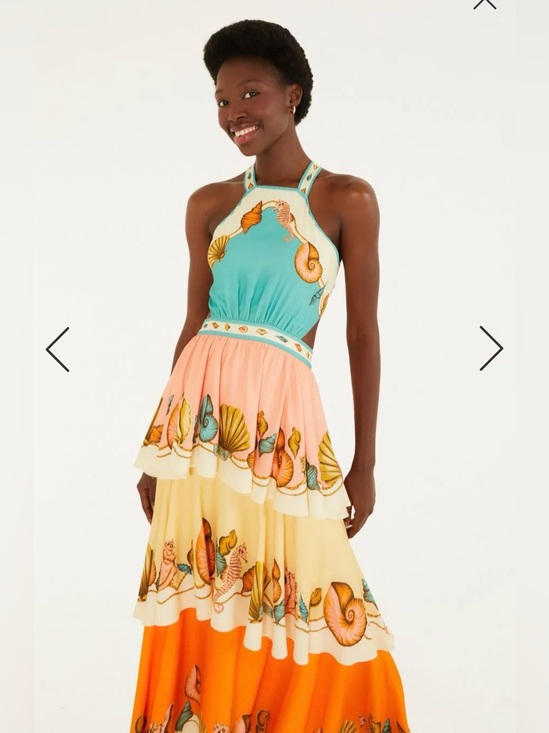 FARM Rio Dresses & Skirts - FARM Rio Seashell Halter Tiered Maxi Dress
